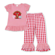 Load image into Gallery viewer, Pig cow sheep chicken top plaid pants girls farm outfits