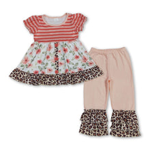 Load image into Gallery viewer, Short sleeves floral leopard tunic ruffle pants girls clothing