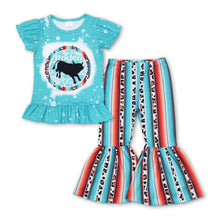 Load image into Gallery viewer, Turquoise rodeo queen top serape pants girls clothing