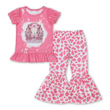 Load image into Gallery viewer, Pink bull skull cactus darlin top cow print pants girls outfits