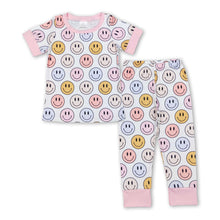 Load image into Gallery viewer, Pink short sleeves smile kids girls pajamas