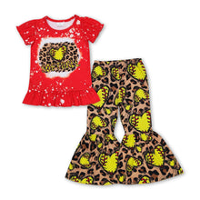 Load image into Gallery viewer, Short sleeves leopard softball girls clothing set