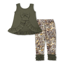 Load image into Gallery viewer, Olive backless bow top camo leggings girls clothes