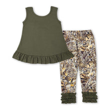 Load image into Gallery viewer, Olive backless bow top camo leggings girls clothes