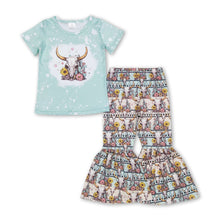 Load image into Gallery viewer, Bleached bull skull cactus top pants western girls clothes