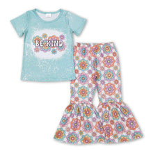 Load image into Gallery viewer, Be kind floral top bell bottom pants girls clothing set