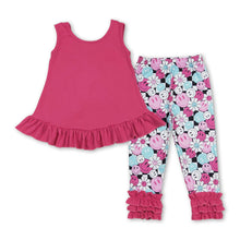 Load image into Gallery viewer, Sleeveless hot pink top smile floral leggings girls outfits