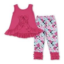 Load image into Gallery viewer, Sleeveless hot pink top smile floral leggings girls outfits