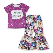Load image into Gallery viewer, Purple bleached top bell bottom pants singer girls clothes