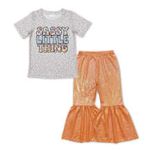 Load image into Gallery viewer, Sassy little thing leopard top shinny pants girls outfits