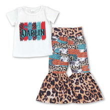 Load image into Gallery viewer, Hello darlin top leopard bell bottom pants girls clothes