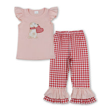Load image into Gallery viewer, Dog heart top plaid pants girls valentines outfits