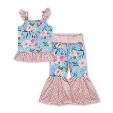 Load image into Gallery viewer, Pink flutter sleeves floral top pants girls spring clothes