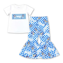 Load image into Gallery viewer, Blue dog top plaid bell bottom pants girls clothes