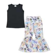 Load image into Gallery viewer, Black cotton top dogs bell bottom pants girls clothes