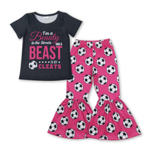 Load image into Gallery viewer, Black soccer top bell bottom pants girls clothes