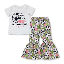 Load image into Gallery viewer, White soccer top floral pants girls clothing set