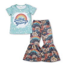 Load image into Gallery viewer, Feeling groovy rainbow flower kids girls clothing set