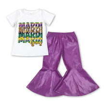 Load image into Gallery viewer, Short sleeves Mardi gras shirt purple pants girls outfits