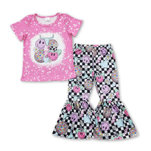 Load image into Gallery viewer, Bull skull smile top plaid bell bottom pants girls clothes