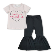 Load image into Gallery viewer, Daddy's valentine top black pants girls clothing set