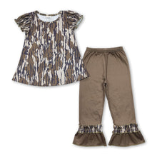 Load image into Gallery viewer, Olive camo tunic ruffle pants girls clothing set