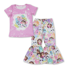 Load image into Gallery viewer, Pink bleached floral cat top pants girls clothing set