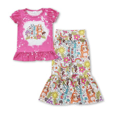 Load image into Gallery viewer, Bleached floral mushroom dog top pants girls clothing set