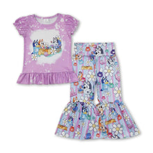 Load image into Gallery viewer, Bleached floral dog top bell bottom pants girls clothing