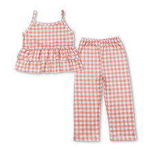 Load image into Gallery viewer, Sleeveless orange plaid ruffle top pants girls outfits