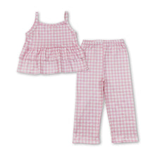Load image into Gallery viewer, Sleeveless pink plaid ruffle top pants girls outfits