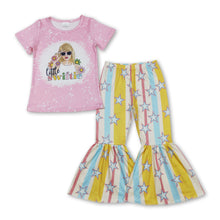 Load image into Gallery viewer, Pink floral bleached top stripe star pants singer girls outfits