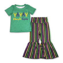 Load image into Gallery viewer, Green crawfish top stripe pants girls mardi gras outfits