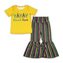 Load image into Gallery viewer, Short sleeves crawfish top stripe pants girls mardi gras outfits