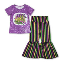 Load image into Gallery viewer, Happy mardi gras top stripe pants girls clothes