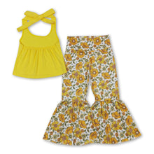 Load image into Gallery viewer, Yellow halter top floral bell bottom pants girls clothes