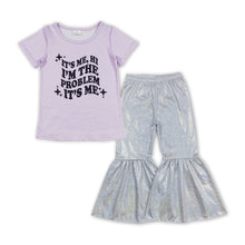 Load image into Gallery viewer, Lavender problem top white shinny pants singer girls set
