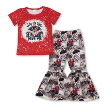 Load image into Gallery viewer, Red bleached top bell bottom pants singer girls set