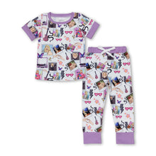 Load image into Gallery viewer, Lavender short sleeves butterfly guitar singer girls pajamas