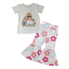 Load image into Gallery viewer, White floral top bell bottom pants singer girls outfits