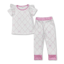 Load image into Gallery viewer, Short sleeves pink bow top pants girls pajamas