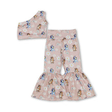 Load image into Gallery viewer, One shoulder dog floral top pants girls clothing