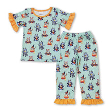 Load image into Gallery viewer, Short sleeves dog witches kids girls halloween pajamas