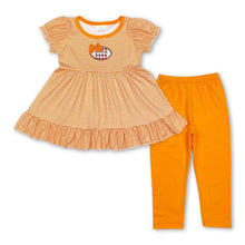 Load image into Gallery viewer, Orange stripe bow football tunic leggings girls team clothing