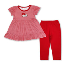 Load image into Gallery viewer, Red stripe bow football tunic leggings girls team clothing
