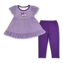 Load image into Gallery viewer, Purple stripe bow football tunic leggings girls team clothes