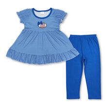 Load image into Gallery viewer, Blue stripe bow football tunic leggings girls team clothes