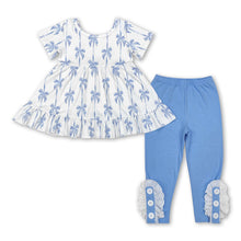 Load image into Gallery viewer, Blue bow tunic leggings girls clothing set