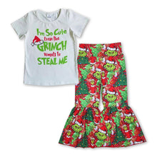 Load image into Gallery viewer, White top green face Christmas tree pants girls clothing