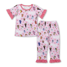 Load image into Gallery viewer, Pink short sleeves heart dog girls valentine's day pajamas